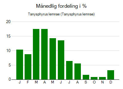 Tanysphyrus lemnae - månedlig fordeling