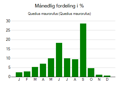 Quedius maurorufus - månedlig fordeling