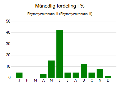 Phytomyza ranunculi - månedlig fordeling