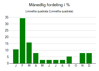 Limnellia quadrata - månedlig fordeling