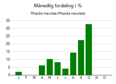 Rhipidia maculata - månedlig fordeling