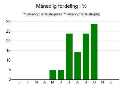 Phyllonorycter tristrigella - månedlig fordeling
