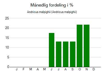 Andricus malpighii - månedlig fordeling