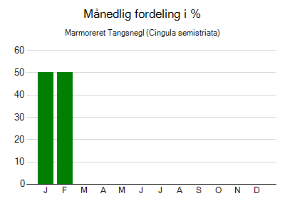Marmoreret Tangsnegl - månedlig fordeling