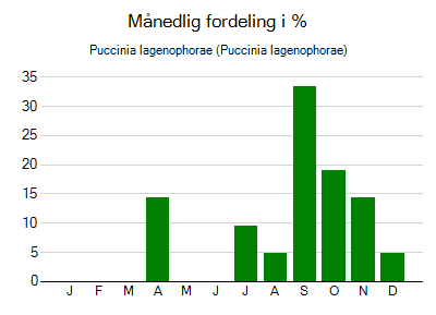 Puccinia lagenophorae - månedlig fordeling