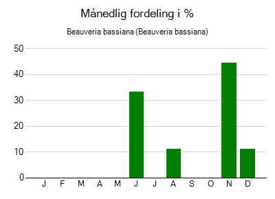 Beauveria bassiana - månedlig fordeling