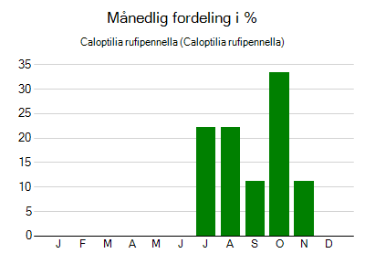 Caloptilia rufipennella - månedlig fordeling