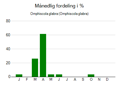Omphiscola glabra - månedlig fordeling