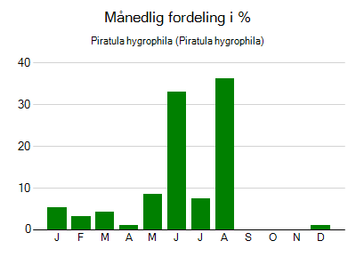 Piratula hygrophila - månedlig fordeling