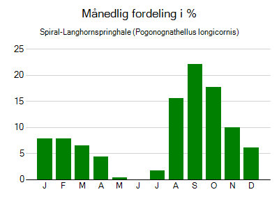 Spiral-Langhornspringhale - månedlig fordeling