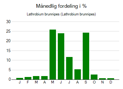 Lathrobium brunnipes - månedlig fordeling