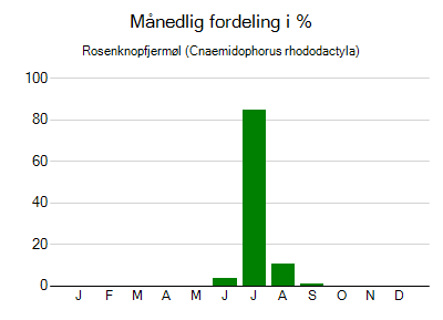 Rosenknopfjermøl - månedlig fordeling