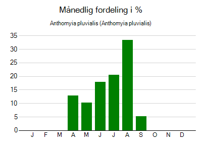 Anthomyia pluvialis - månedlig fordeling