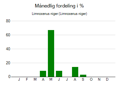 Limnoxenus niger - månedlig fordeling