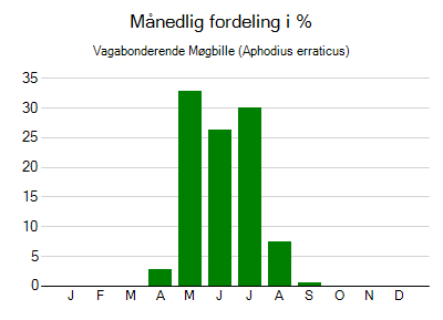 Vagabonderende Møgbille - månedlig fordeling