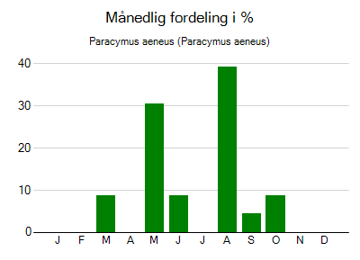 Paracymus aeneus - månedlig fordeling