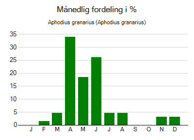 Aphodius granarius - månedlig fordeling