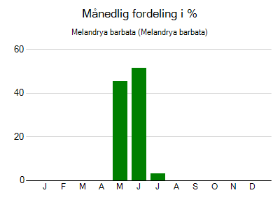 Melandrya barbata - månedlig fordeling