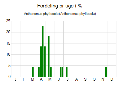 Anthonomus phyllocola - ugentlig fordeling