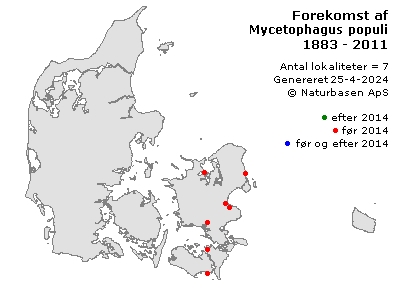 Mycetophagus populi - udbredelseskort
