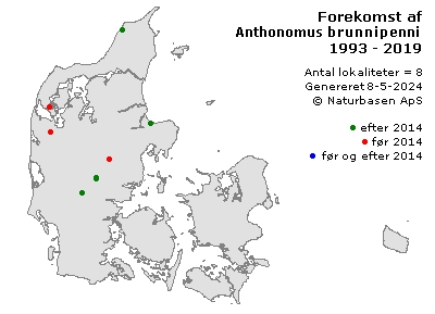 Anthonomus brunnipennis - udbredelseskort