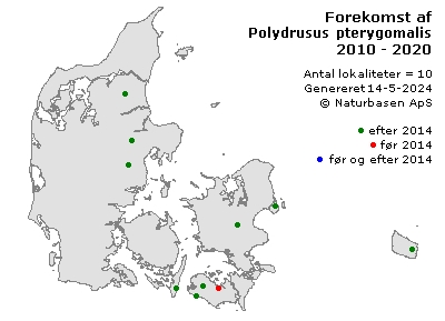 Polydrusus pterygomalis - udbredelseskort