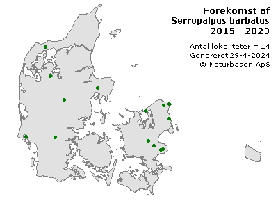 Serropalpus barbatus - udbredelseskort