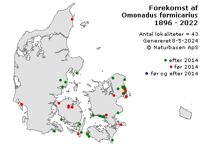 Omonadus formicarius - udbredelseskort