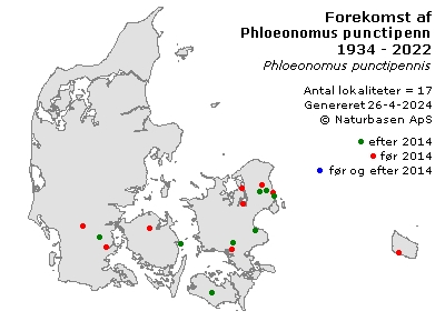 Phloeonomus punctipennnis - udbredelseskort