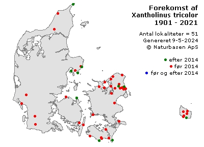 Xantholinus tricolor - udbredelseskort