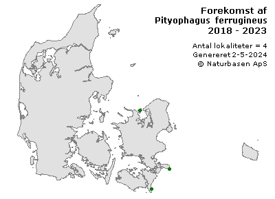 Pityophagus ferrugineus - udbredelseskort
