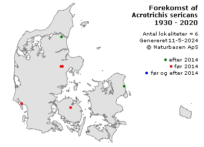 Acrotrichis sericans - udbredelseskort