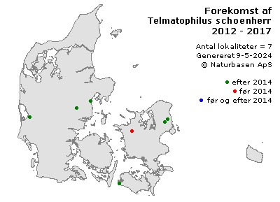Telmatophilus schoenherrii - udbredelseskort