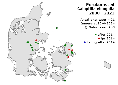 Caloptilia elongella - udbredelseskort