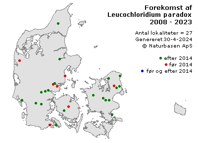Leucochloridium paradoxum - udbredelseskort