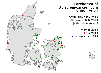 Aulagromyza cornigera - udbredelseskort