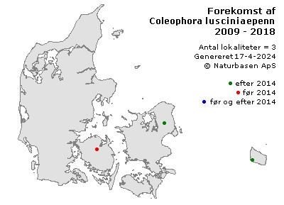 Coleophora lusciniaepennella - udbredelseskort