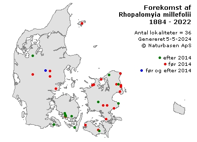 Rhopalomyia millefolii - udbredelseskort