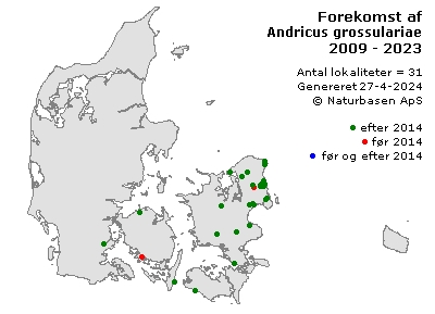 Andricus grossulariae - udbredelseskort