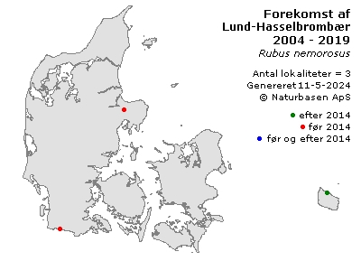 Lund-Hasselbrombær - udbredelseskort