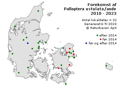 Palloptera ustulata/anderssoni - udbredelseskort