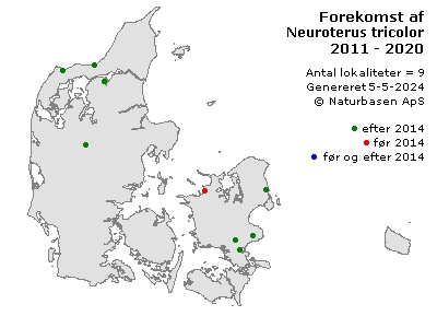 Neuroterus tricolor - udbredelseskort