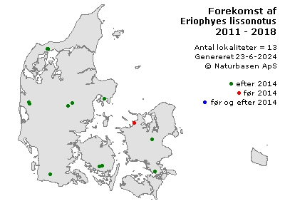 Eriophyes lissonotus - udbredelseskort