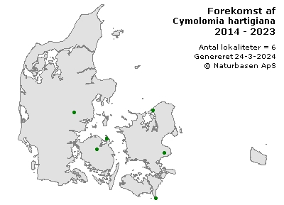 Cymolomia hartigiana - udbredelseskort