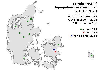 Hepiopelmus melanogaster - udbredelseskort