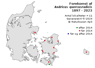 Andricus quercusradicis - udbredelseskort