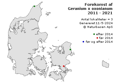 Geranium x oxonianum - udbredelseskort