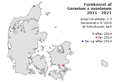Geranium x oxonianum - udbredelseskort