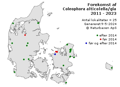 Coleophora alticolella/glaucicolella - udbredelseskort