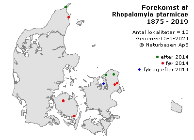 Rhopalomyia ptarmicae - udbredelseskort